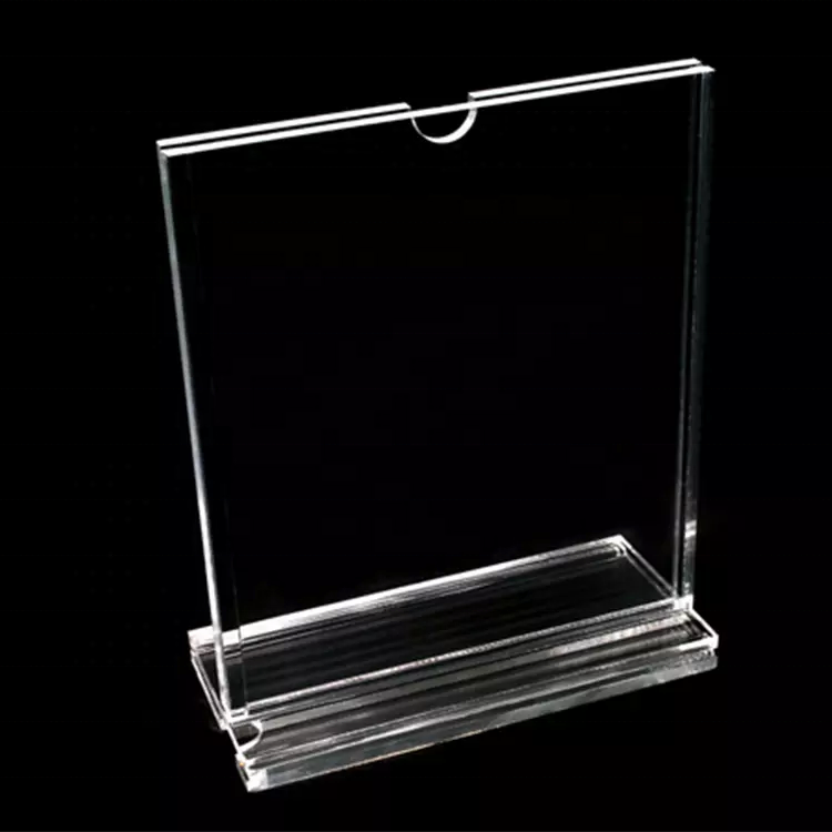 Best Price T Shape L Shape Magnetic A4 A5 A6 Wood Acrylic Vertical Paper Sign Holder Display Stand With Wooden Base